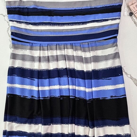 DressBarn | Black Blue Grey Striped Women’s Maxi Sleeveless Dress - Picture 4 of 12